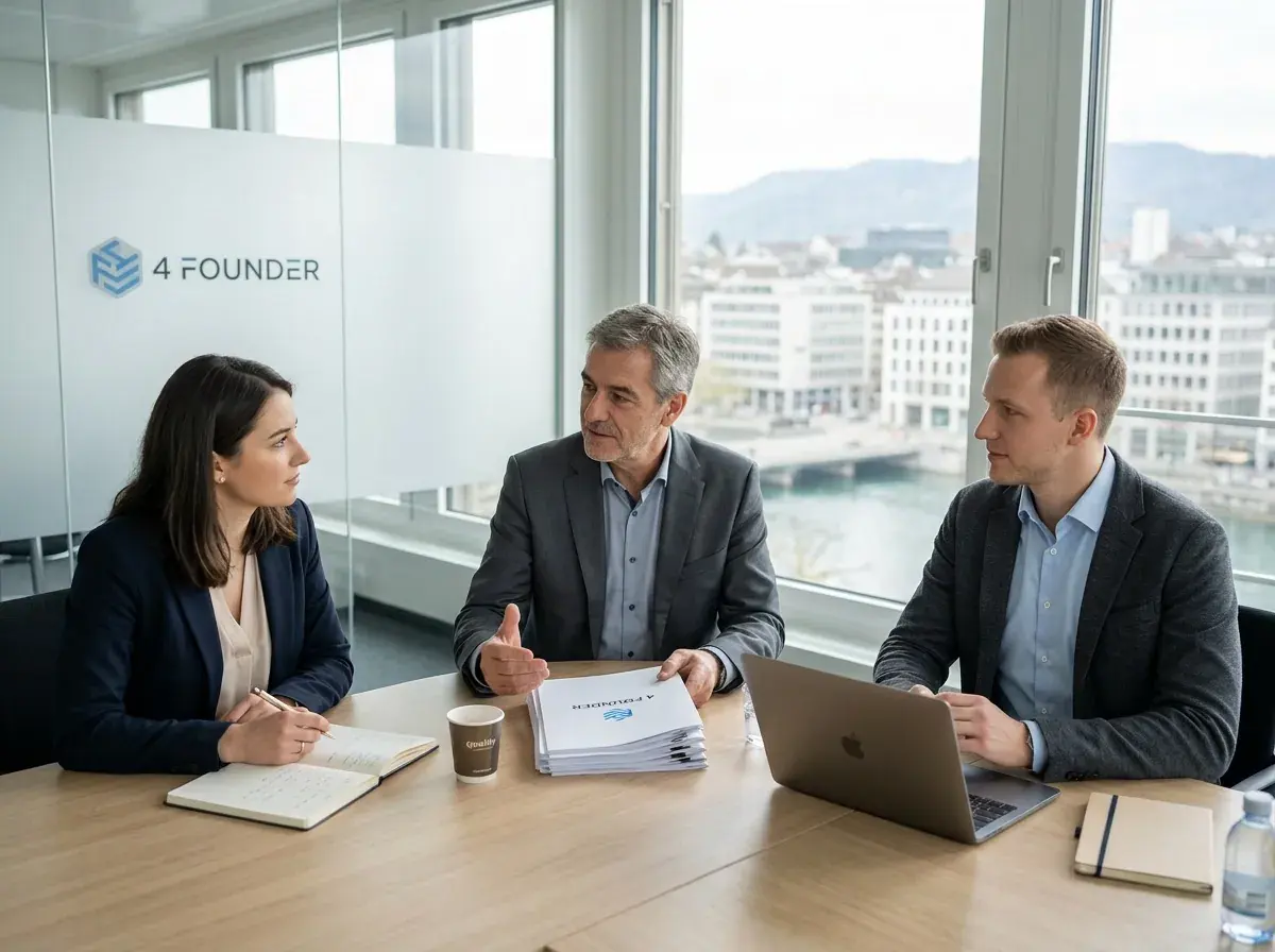Beratungsgespräch im 4 Founder-Büro mit Blick über die Stadt